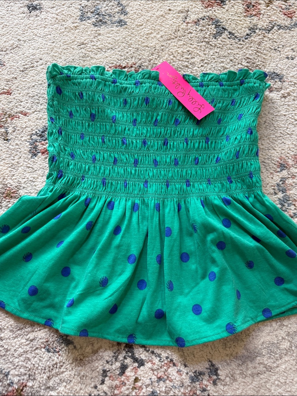 Lilly Pulitzer Botanical Green Tube Top with Blue Spots